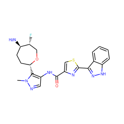 Cn1ncc(NC(=O)c2csc(-c3n[nH]c4ccccc34)n2)c1[C@@H]1CC[C@@H](N)[C@H](F)CO1 ZINC000221381787