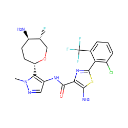 Cn1ncc(NC(=O)c2nc(-c3c(Cl)cccc3C(F)(F)F)sc2N)c1[C@@H]1CC[C@@H](N)[C@H](F)CO1 ZINC000216890109