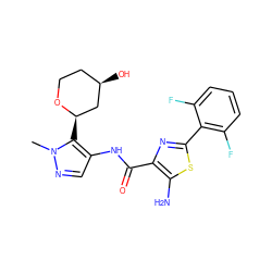 Cn1ncc(NC(=O)c2nc(-c3c(F)cccc3F)sc2N)c1[C@@H]1C[C@H](O)CCO1 ZINC000221435297