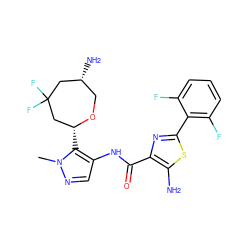 Cn1ncc(NC(=O)c2nc(-c3c(F)cccc3F)sc2N)c1[C@@H]1CC(F)(F)C[C@H](N)CO1 ZINC000205635219