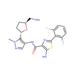 Cn1ncc(NC(=O)c2nc(-c3c(F)cccc3F)sc2N)c1[C@@H]1CC[C@@H](CN)O1 ZINC000205642464