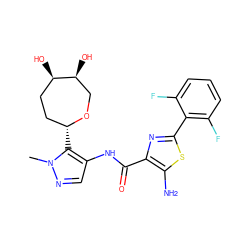 Cn1ncc(NC(=O)c2nc(-c3c(F)cccc3F)sc2N)c1[C@@H]1CC[C@@H](O)[C@@H](O)CO1 ZINC000216885462