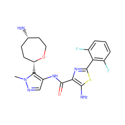 Cn1ncc(NC(=O)c2nc(-c3c(F)cccc3F)sc2N)c1[C@@H]1CC[C@H](N)CCO1 ZINC000205658335