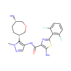 Cn1ncc(NC(=O)c2nc(-c3c(F)cccc3F)sc2N)c1[C@@H]1CC[C@H](N)COC1 ZINC000205658257