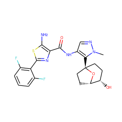 Cn1ncc(NC(=O)c2nc(-c3c(F)cccc3F)sc2N)c1[C@]12CC[C@H](O)[C@H](CC1)O2 ZINC000221379061