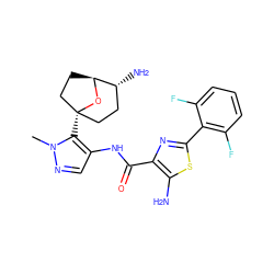 Cn1ncc(NC(=O)c2nc(-c3c(F)cccc3F)sc2N)c1[C@]12CC[C@H](O1)[C@H](N)CC2 ZINC000221375119