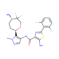 Cn1ncc(NC(=O)c2nc(-c3c(F)cccc3F)sc2N)c1[C@H]1CC[C@H](N)C(F)(F)CO1 ZINC000205642536