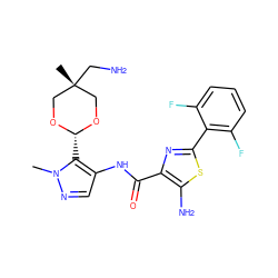 Cn1ncc(NC(=O)c2nc(-c3c(F)cccc3F)sc2N)c1[C@H]1OC[C@@](C)(CN)CO1 ZINC001772640419