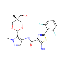 Cn1ncc(NC(=O)c2nc(-c3c(F)cccc3F)sc2N)c1[C@H]1OC[C@@](C)(CO)CO1 ZINC001772580578