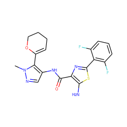 Cn1ncc(NC(=O)c2nc(-c3c(F)cccc3F)sc2N)c1C1=CCCCO1 ZINC000205656580