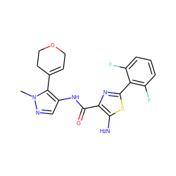 Cn1ncc(NC(=O)c2nc(-c3c(F)cccc3F)sc2N)c1C1=CCOCC1 ZINC000205656551