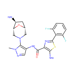 Cn1ncc(NC(=O)c2nc(-c3c(F)cccc3F)sc2N)c1N1C[C@H]2C[C@H](N)[C@@H](C1)O2 ZINC000169699541