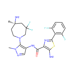 Cn1ncc(NC(=O)c2nc(-c3c(F)cccc3F)sc2N)c1N1CC[C@@](C)(N)CC(F)(F)C1 ZINC000169699536