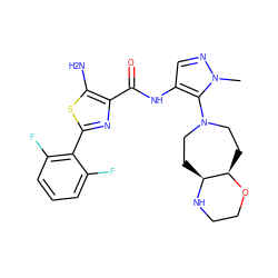 Cn1ncc(NC(=O)c2nc(-c3c(F)cccc3F)sc2N)c1N1CC[C@@H]2NCCO[C@@H]2CC1 ZINC000169699447