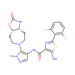 Cn1ncc(NC(=O)c2nc(-c3c(F)cccc3F)sc2N)c1N1CC[C@@H]2OC(=O)N[C@@H]2CC1 ZINC000169699531