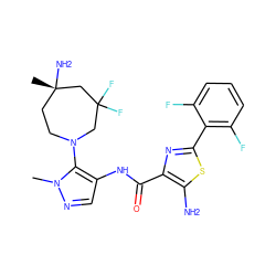 Cn1ncc(NC(=O)c2nc(-c3c(F)cccc3F)sc2N)c1N1CC[C@](C)(N)CC(F)(F)C1 ZINC000169699537