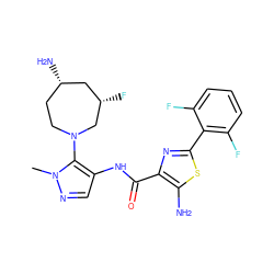 Cn1ncc(NC(=O)c2nc(-c3c(F)cccc3F)sc2N)c1N1CC[C@H](N)C[C@H](F)C1 ZINC000169699291