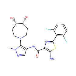 Cn1ncc(NC(=O)c2nc(-c3c(F)cccc3F)sc2N)c1N1CC[C@H](O)[C@H](O)CC1 ZINC000169699513