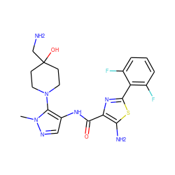 Cn1ncc(NC(=O)c2nc(-c3c(F)cccc3F)sc2N)c1N1CCC(O)(CN)CC1 ZINC000169699527