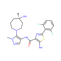 Cn1ncc(NC(=O)c2nc(-c3c(F)cccc3F)sc2N)c1N1CCC[C@@](C)(N)CC1 ZINC000169699456