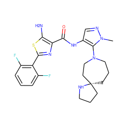 Cn1ncc(NC(=O)c2nc(-c3c(F)cccc3F)sc2N)c1N1CCC[C@@]2(CCCN2)CC1 ZINC000169699403