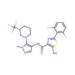 Cn1ncc(NC(=O)c2nc(-c3c(F)cccc3F)sc2N)c1N1CCC[C@@H](C(F)(F)F)C1 ZINC000169699305