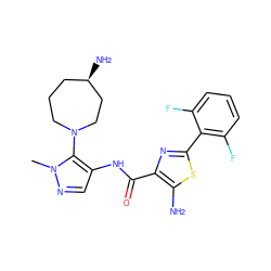 Cn1ncc(NC(=O)c2nc(-c3c(F)cccc3F)sc2N)c1N1CCC[C@@H](N)CC1 ZINC000072317717