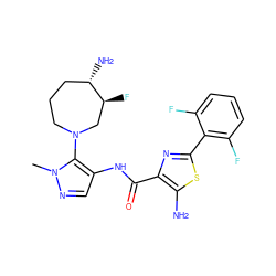 Cn1ncc(NC(=O)c2nc(-c3c(F)cccc3F)sc2N)c1N1CCC[C@H](N)[C@@H](F)C1 ZINC000144610487