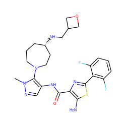 Cn1ncc(NC(=O)c2nc(-c3c(F)cccc3F)sc2N)c1N1CCC[C@H](NCC2COC2)CC1 ZINC000169699391