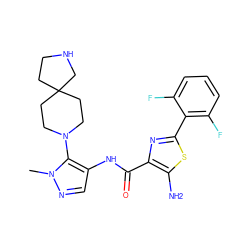 Cn1ncc(NC(=O)c2nc(-c3c(F)cccc3F)sc2N)c1N1CCC2(CCNC2)CC1 ZINC000169699293