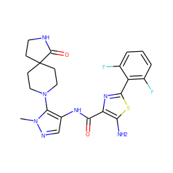 Cn1ncc(NC(=O)c2nc(-c3c(F)cccc3F)sc2N)c1N1CCC2(CCNC2=O)CC1 ZINC000169699413