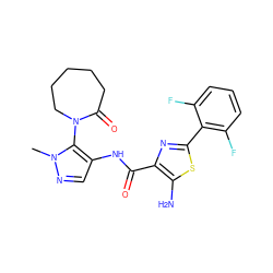 Cn1ncc(NC(=O)c2nc(-c3c(F)cccc3F)sc2N)c1N1CCCCCC1=O ZINC000169699360