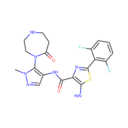 Cn1ncc(NC(=O)c2nc(-c3c(F)cccc3F)sc2N)c1N1CCNCCC1=O ZINC000169699361