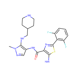 Cn1ncc(NC(=O)c2nc(-c3c(F)cccc3F)sc2N)c1NCC1CCNCC1 ZINC000145271155