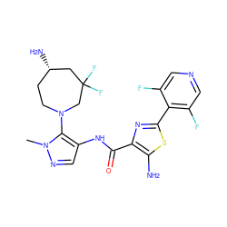 Cn1ncc(NC(=O)c2nc(-c3c(F)cncc3F)sc2N)c1N1CC[C@H](N)CC(F)(F)C1 ZINC000169699484