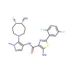 Cn1ncc(NC(=O)c2nc(-c3cc(F)ccc3F)sc2N)c1N1CC[C@H](F)[C@H](N)CC1 ZINC000169699336