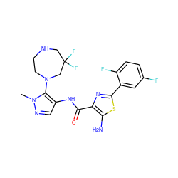 Cn1ncc(NC(=O)c2nc(-c3cc(F)ccc3F)sc2N)c1N1CCNCC(F)(F)C1 ZINC000169699268