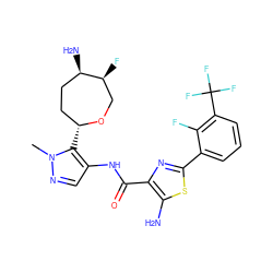 Cn1ncc(NC(=O)c2nc(-c3cccc(C(F)(F)F)c3F)sc2N)c1[C@@H]1CC[C@@H](N)[C@@H](F)CO1 ZINC000216888200