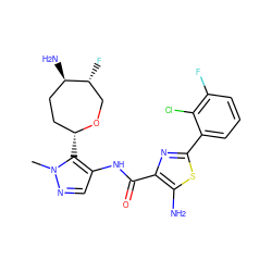 Cn1ncc(NC(=O)c2nc(-c3cccc(F)c3Cl)sc2N)c1[C@@H]1CC[C@@H](N)[C@H](F)CO1 ZINC000216890473