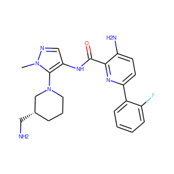 Cn1ncc(NC(=O)c2nc(-c3ccccc3F)ccc2N)c1N1CCC[C@H](CN)C1 ZINC000144702905