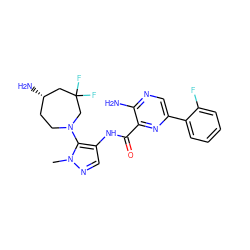 Cn1ncc(NC(=O)c2nc(-c3ccccc3F)cnc2N)c1N1CC[C@H](N)CC(F)(F)C1 ZINC000169699310