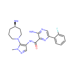 Cn1ncc(NC(=O)c2nc(-c3ccccc3F)cnc2N)c1N1CCC[C@@H](N)CC1 ZINC000072317721