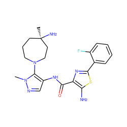 Cn1ncc(NC(=O)c2nc(-c3ccccc3F)sc2N)c1N1CCC[C@@](C)(N)CC1 ZINC000169699458