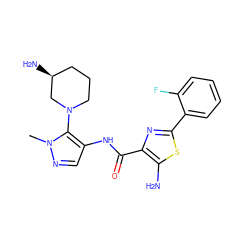 Cn1ncc(NC(=O)c2nc(-c3ccccc3F)sc2N)c1N1CCC[C@H](N)C1 ZINC000144243277