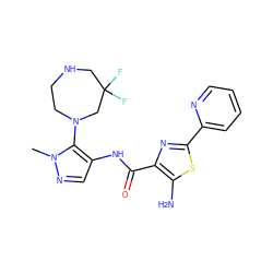 Cn1ncc(NC(=O)c2nc(-c3ccccn3)sc2N)c1N1CCNCC(F)(F)C1 ZINC000169699302