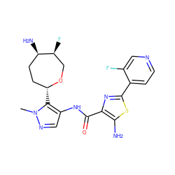 Cn1ncc(NC(=O)c2nc(-c3ccncc3F)sc2N)c1[C@@H]1CC[C@@H](N)[C@@H](F)CO1 ZINC000221421463