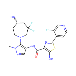 Cn1ncc(NC(=O)c2nc(-c3ccncc3F)sc2N)c1N1CC[C@H](N)CC(F)(F)C1 ZINC000169699475