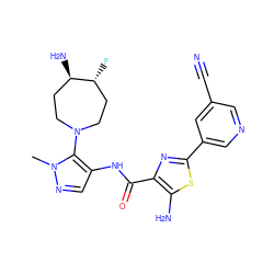 Cn1ncc(NC(=O)c2nc(-c3cncc(C#N)c3)sc2N)c1N1CC[C@@H](N)[C@H](F)CC1 ZINC000169699498