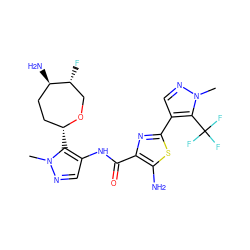 Cn1ncc(NC(=O)c2nc(-c3cnn(C)c3C(F)(F)F)sc2N)c1[C@@H]1CC[C@@H](N)[C@H](F)CO1 ZINC000221403607