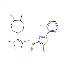 Cn1ncc(NC(=O)c2nc(-c3ncccc3F)sc2N)c1N1CC[C@H](N)[C@H](F)CC1 ZINC000169699440